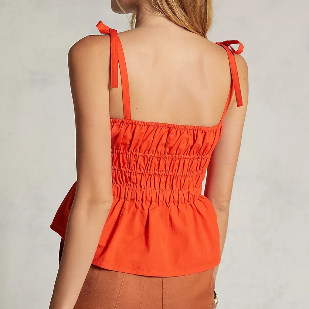 Anthropologie Women Maeve Smocked Orangish Red Tank Size Large